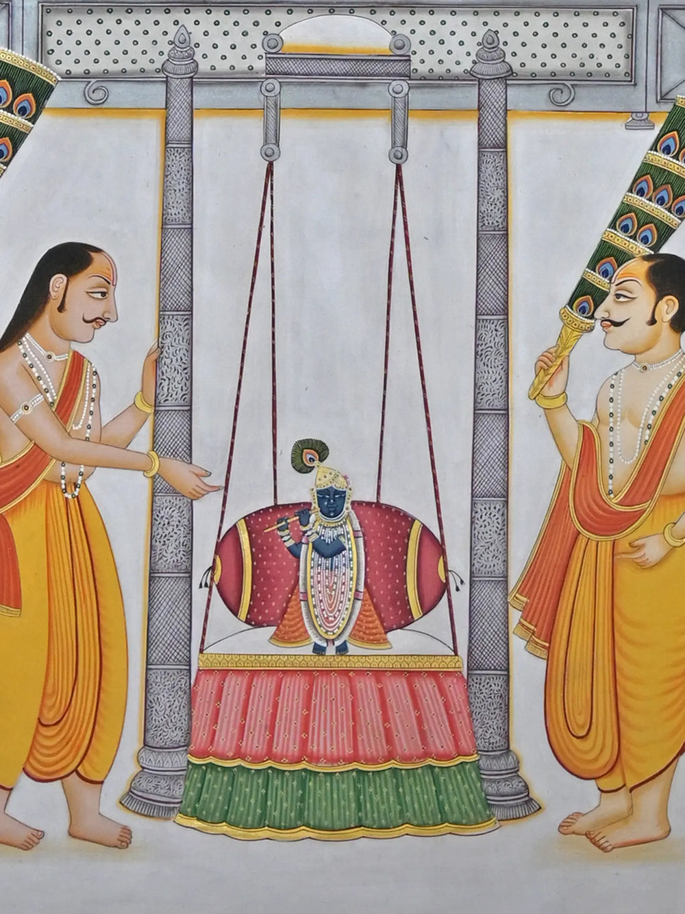 Devotees Swinging Shrinathji | Pichwai Painting | Stone Color On Cotton Cloth | By Narendra Kumar