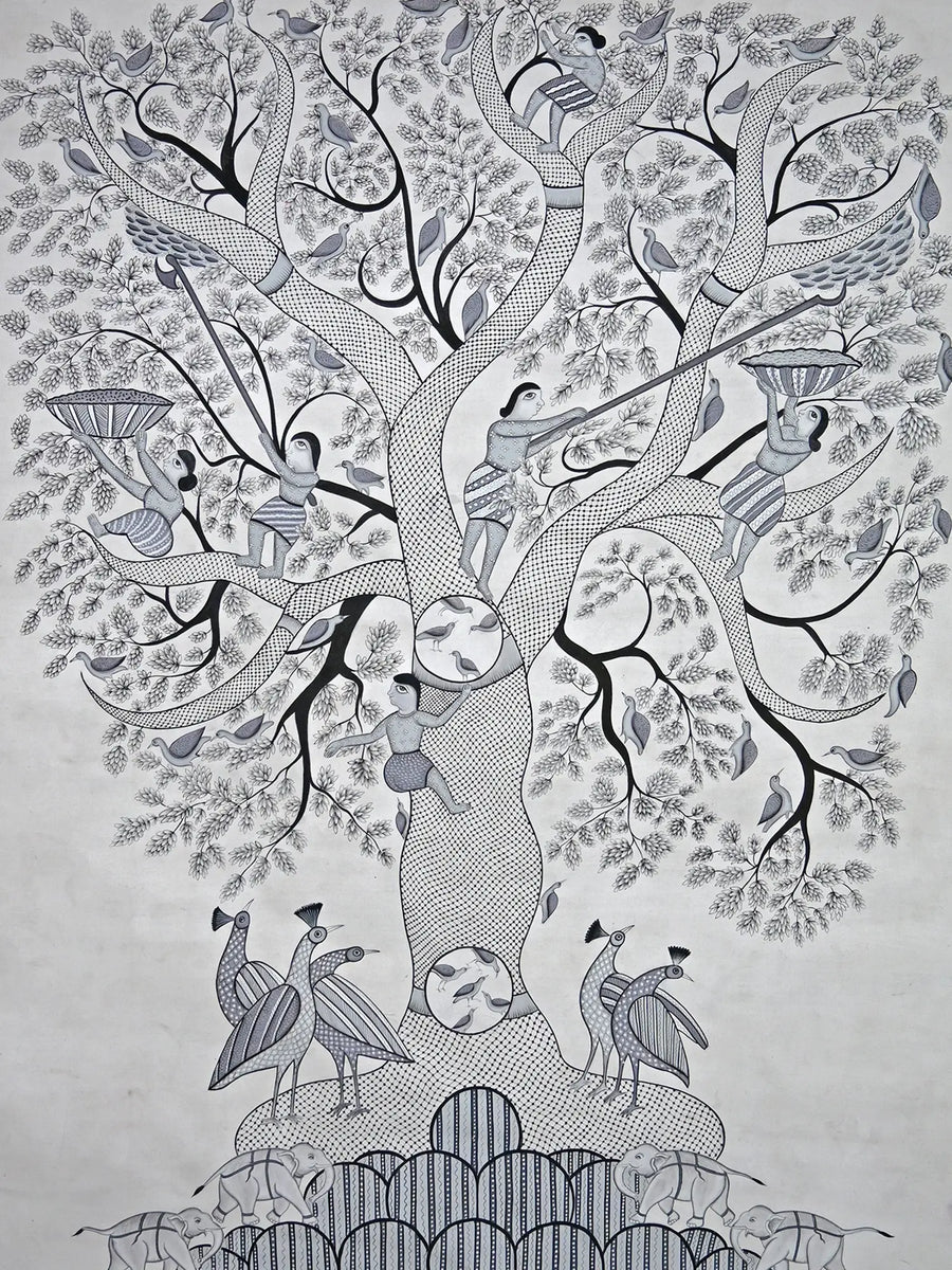 Tree of Life in Style Gond Painting on Cotton