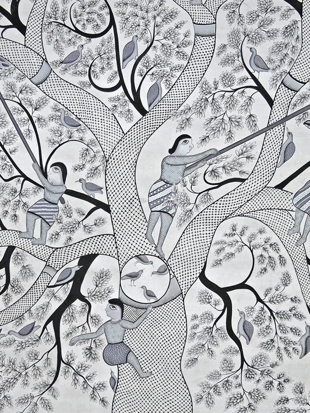 Tree Of Life In Gond Style | Stone Color On Cotton Cloth | By Narendra Kumar