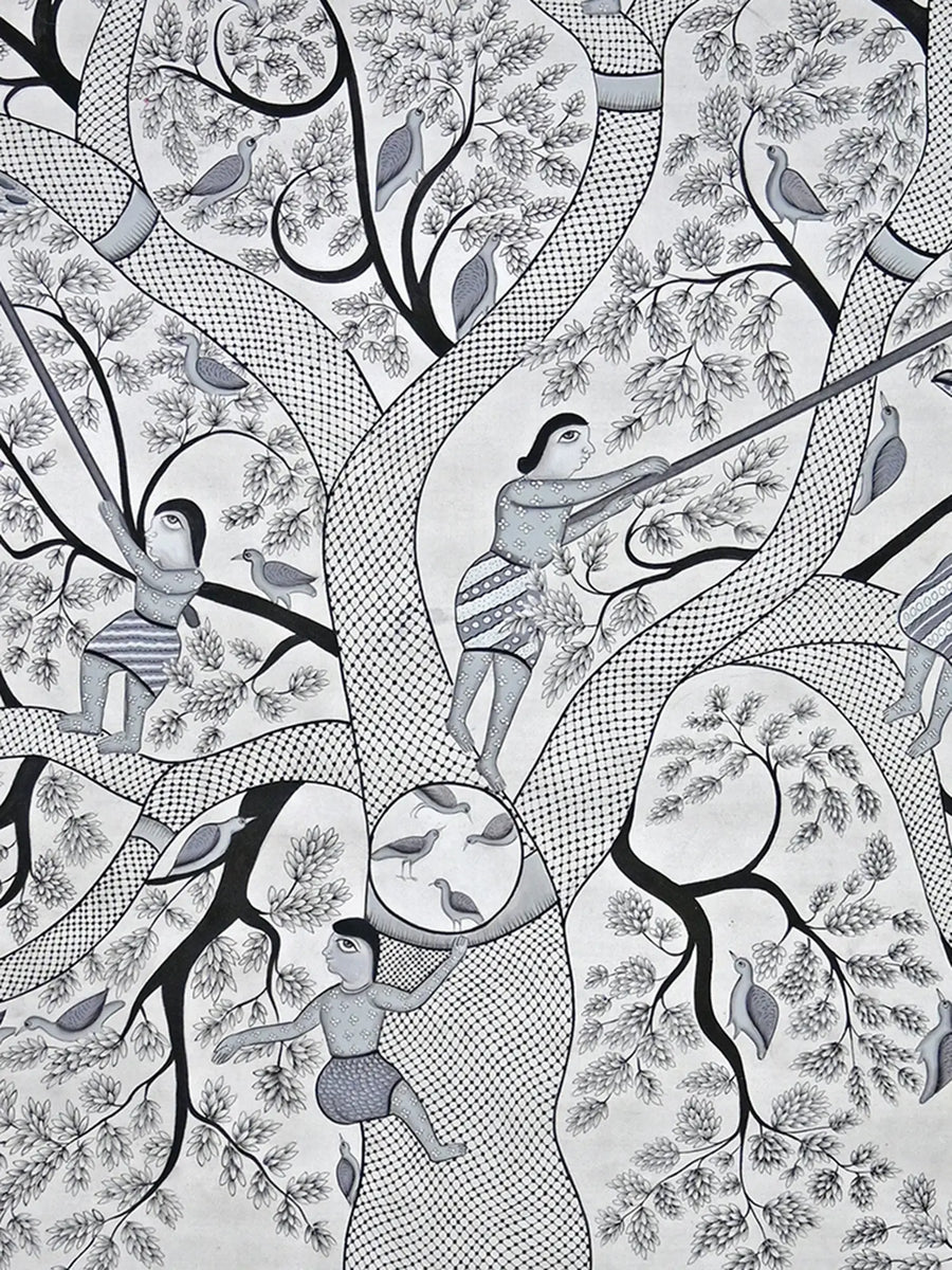 Tree of Life in Style Gond Painting on Cotton