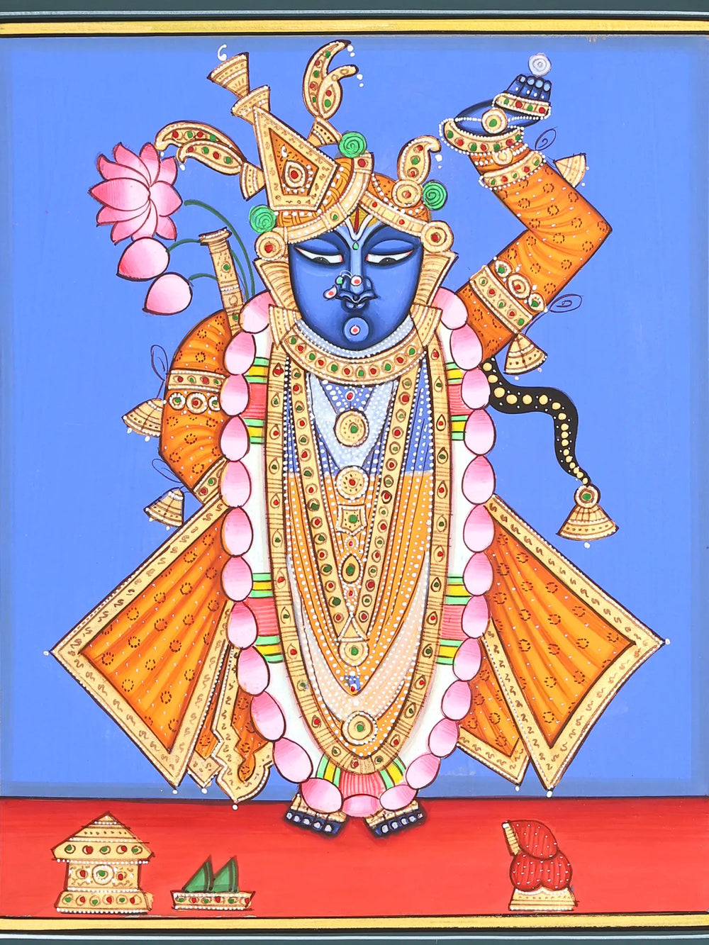 Shrinathji With Beautiful Crown | Pichwai Painting | Watercolor On Paper | By Babu Lal Sharma
