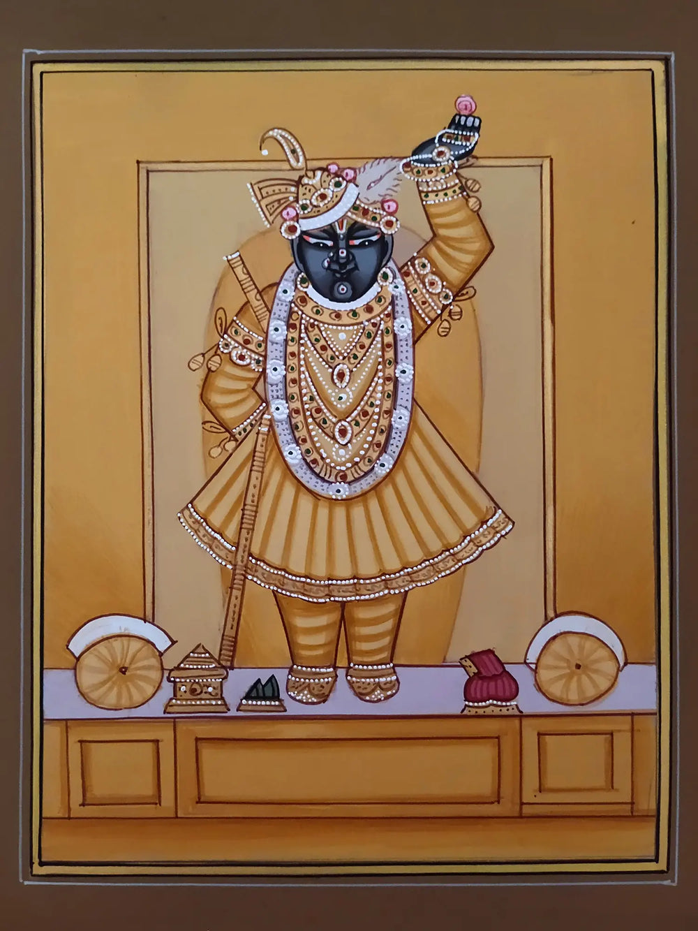 Shrinathji Standing On Asana | Pichwai Painting | Watercolor On Paper | By Babu Lal Sharma