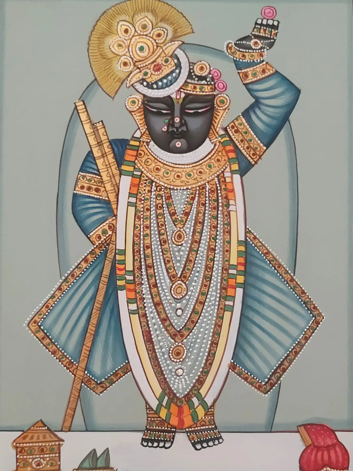 The Shrinathji with Delightful Grace Pichwai Painting on Paper · view 2
