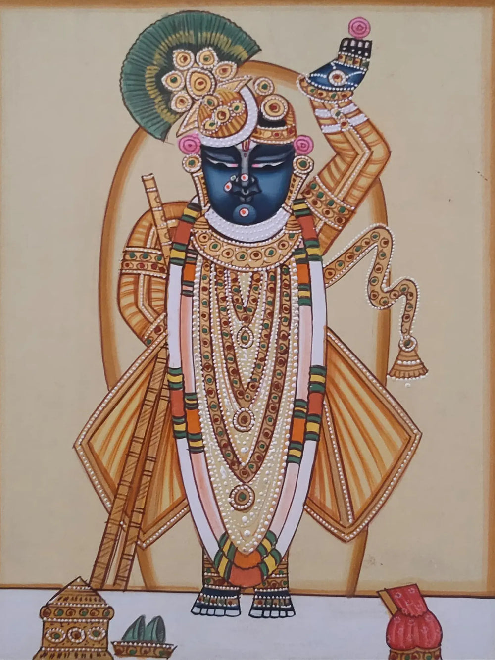 The Tranquil Shrinathji | Pichwai Painting | Watercolor On Paper | By Babu Lal Sharma