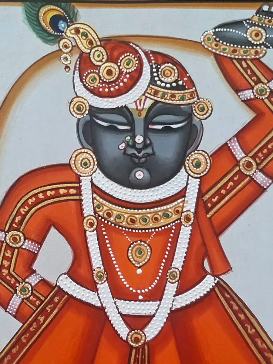 Lord Shrinathji in Orange Dress Pichwai Painting on Paper