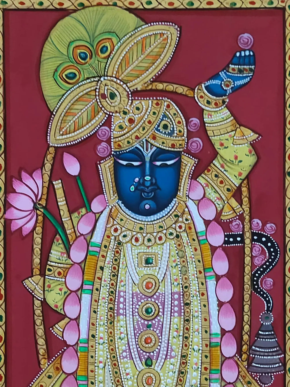 Shrinathji Surrounded By Cows | Pichwai Painting | Watercolor On Paper | By Babu Lal Sharma