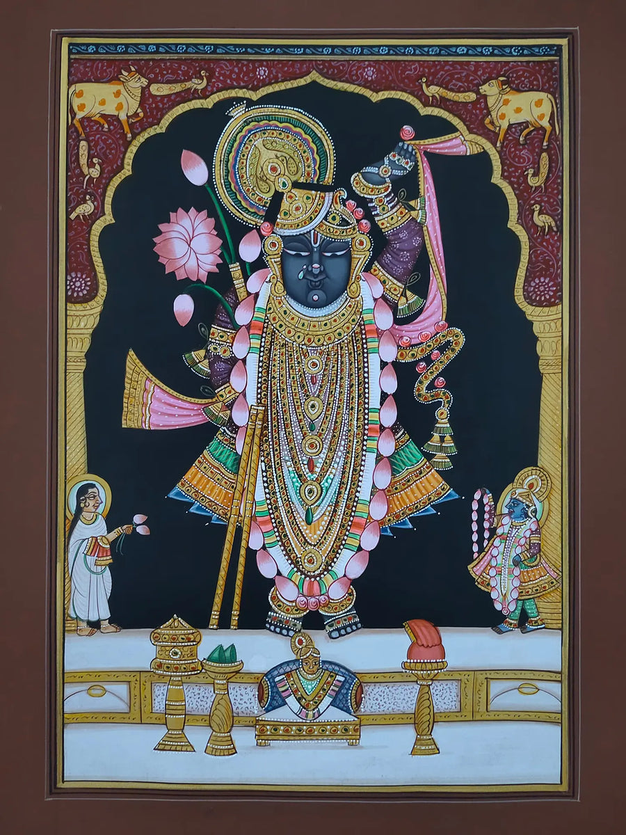 Lord Shrinathji with Mahaprabhuji and Yamuna Pichwai Painting on Paper