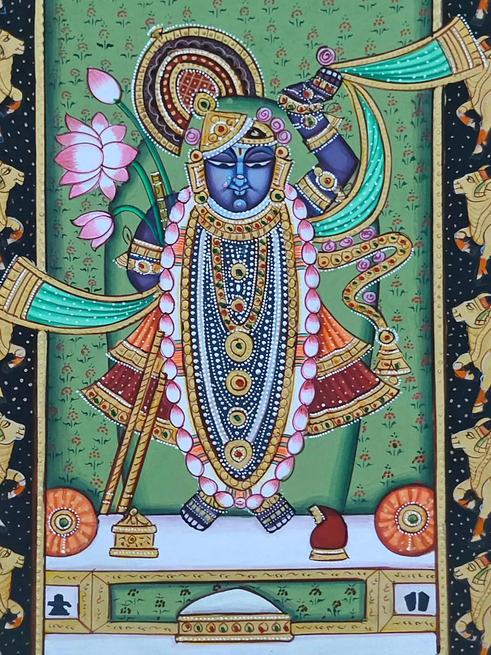 Shrinathji Beloved Of Cows | Pichwai Painting | Watercolor On Paper | By Babu Lal Sharma