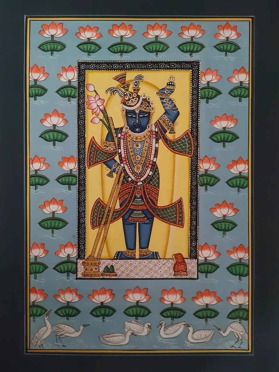 Shrinathji in Kamal Talai Pond Pichwai Painting on Paper
