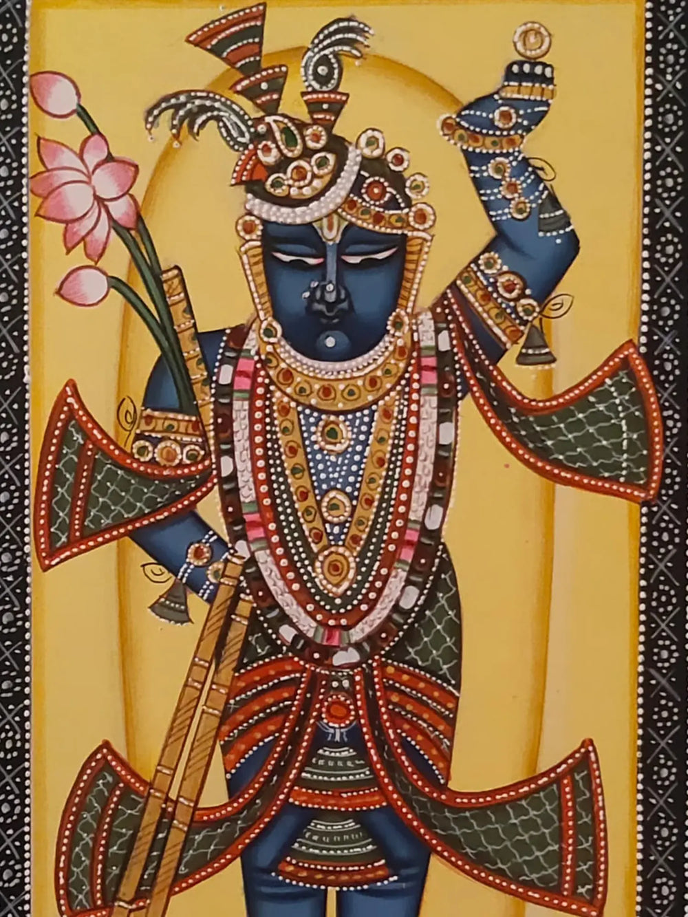 Shrinathji In Kamal Talai Pond | Pichwai Painting | Watercolor On Paper | By Babu Lal Sharma