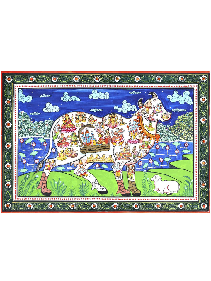 All Gods and Goddesses Inside the Cow Pattachitra Painting on Canvas · view 1