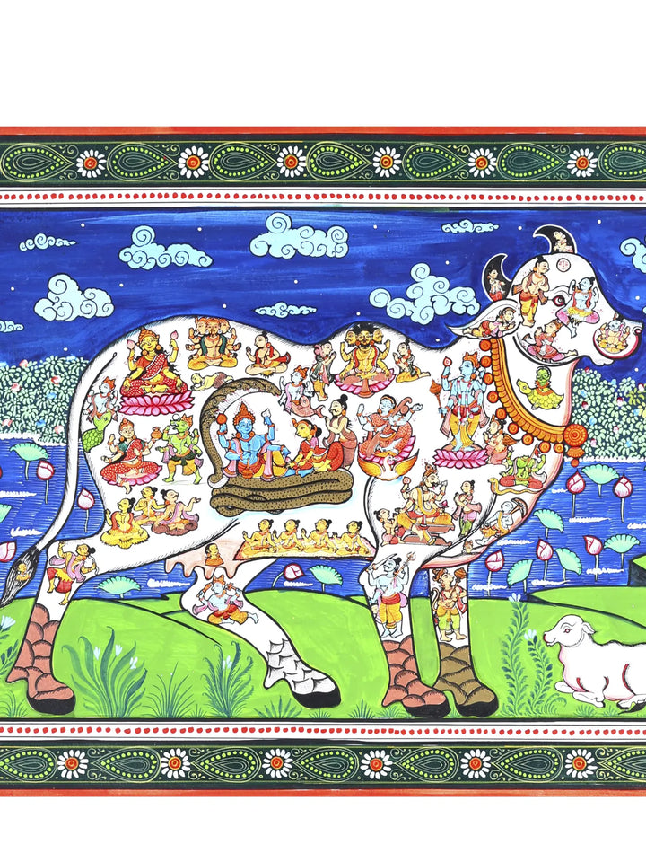 All Gods and Goddesses Inside the Cow Pattachitra Painting on Canvas · view 2