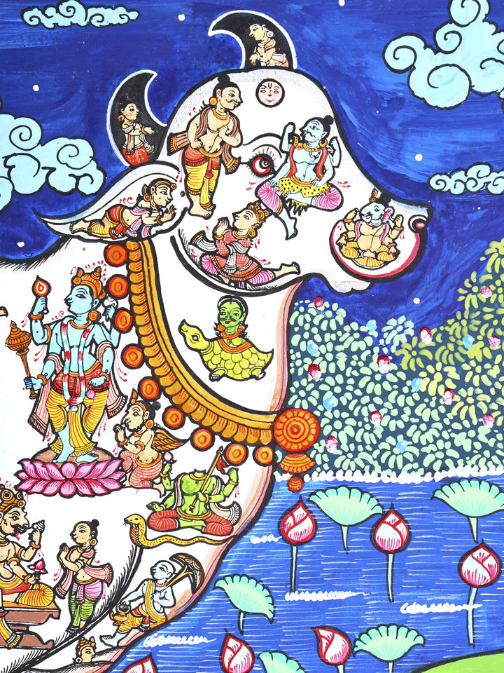 All Gods and Goddesses Inside the Cow Pattachitra Painting on Canvas · view 4