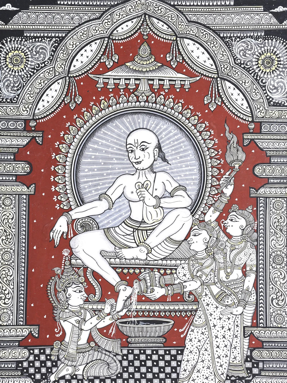 Lord Krishna Washing Sudama's Feet as a Sign of Their Deep Friendship | Pattachitra Painting