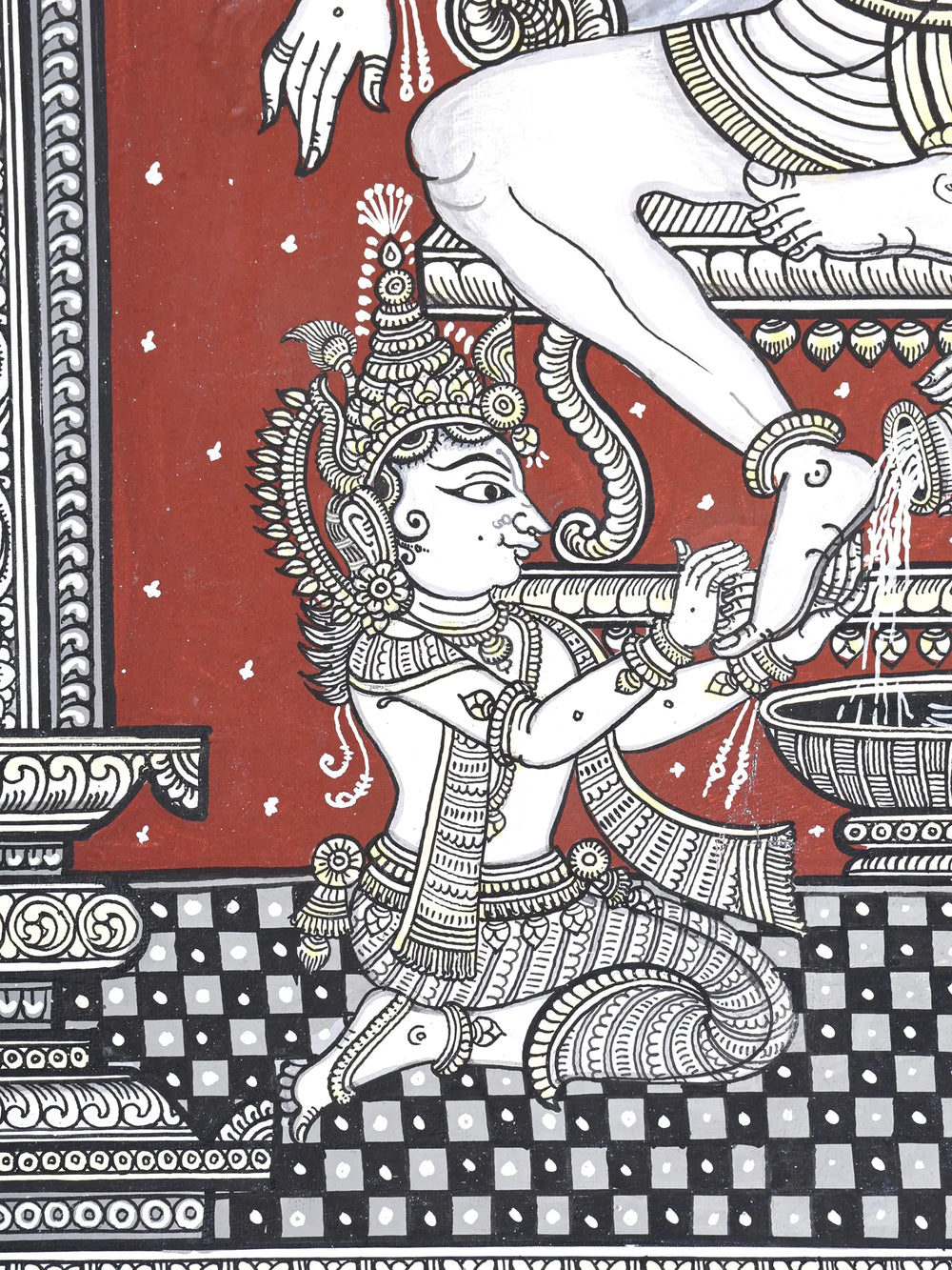 Lord Krishna Washing Sudama's Feet as a Sign of Their Deep Friendship | Pattachitra Painting