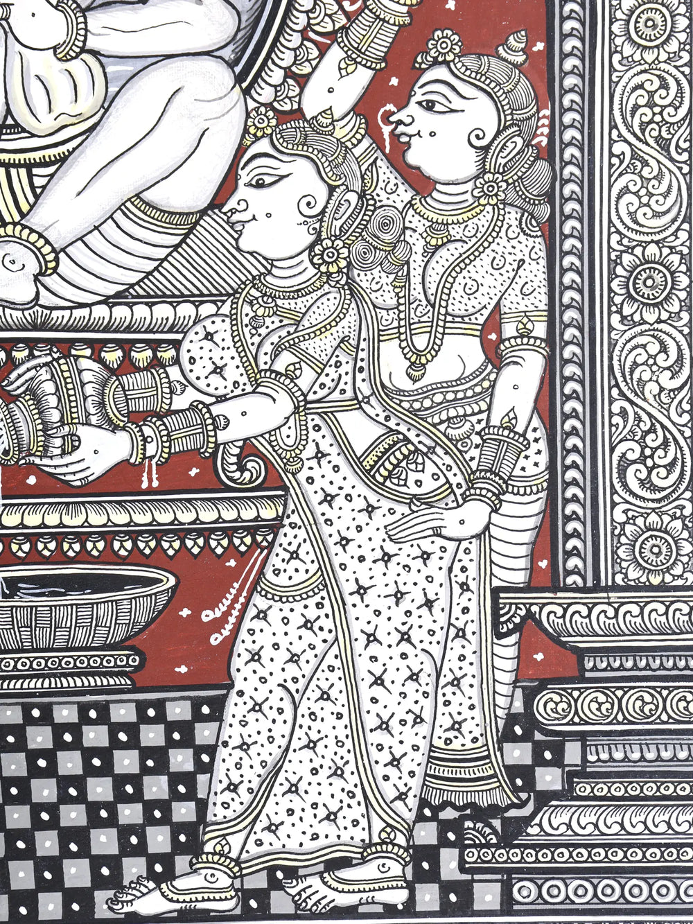 Lord Krishna Washing Sudama's Feet as a Sign of Their Deep Friendship | Pattachitra Painting