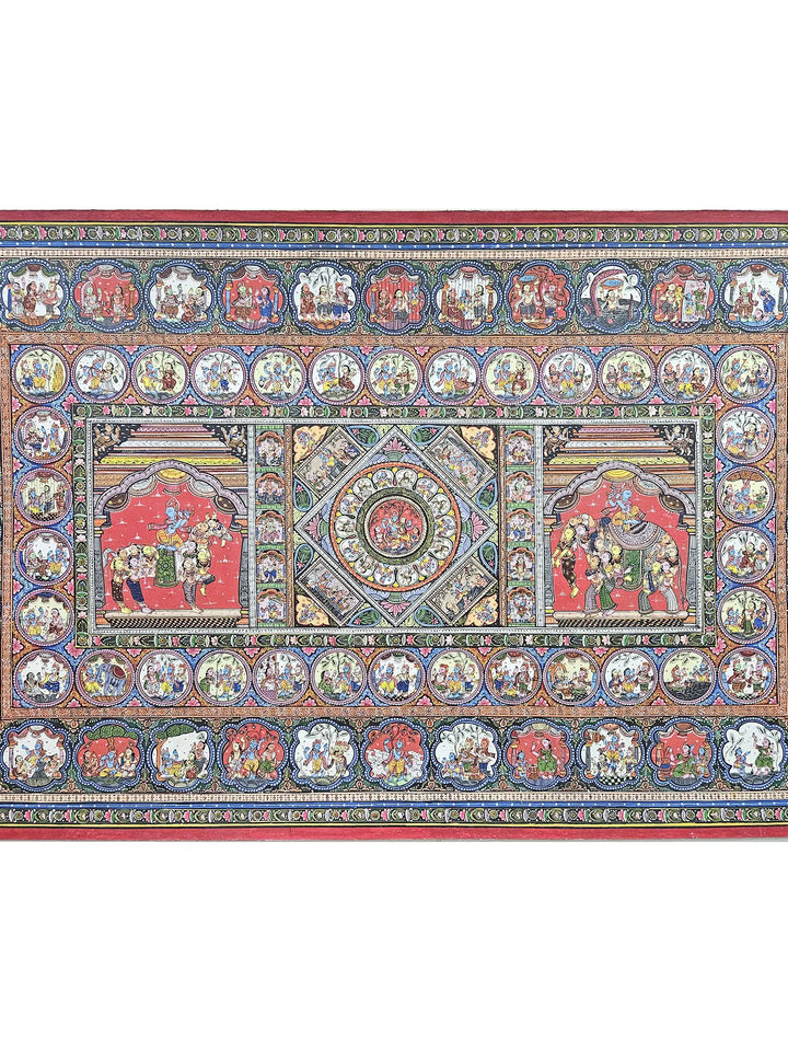 Krishna Leela with Gopis Pattachitra Painting on Canvas · view 2