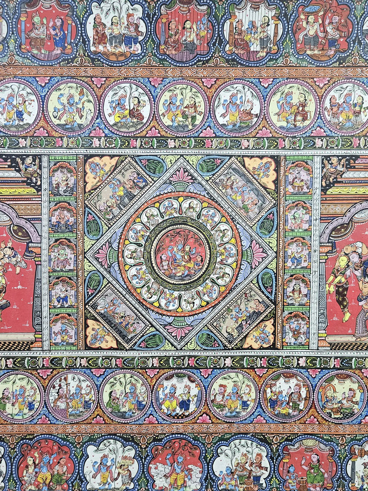 Krishna Leela with Gopis Pattachitra Painting on Canvas · view 3