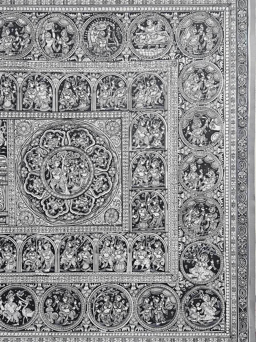Krishna Rasleela with Gopis Pattachitra Painting on Canvas