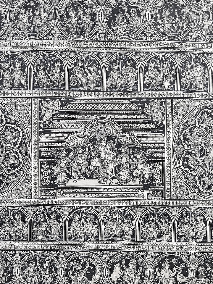 Krishna Rasleela with Gopis Pattachitra Painting on Canvas · view 3