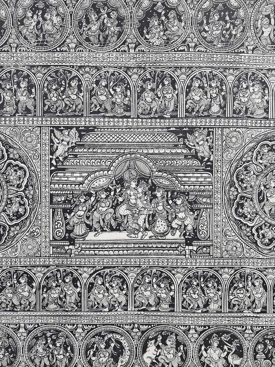 Krishna Rasleela with Gopis Pattachitra Painting on Canvas
