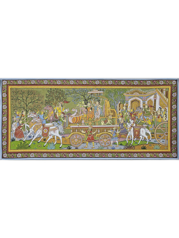 Lord Rama with Sita and Lakshmana Returns from Vanvasa Pattachitra Painting on Canvas · view 1