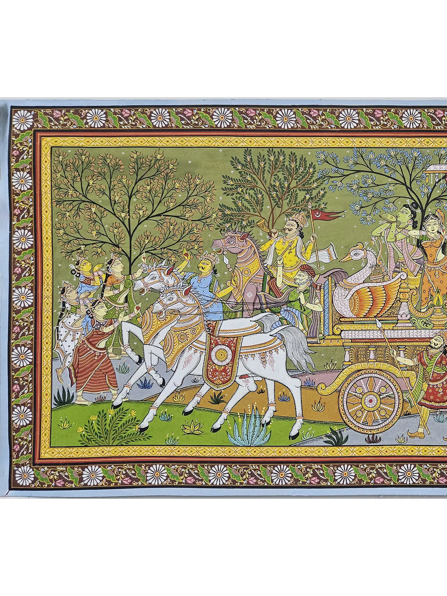Lord Rama with Sita and Lakshmana Returns from Vanvasa Pattachitra Painting on Canvas