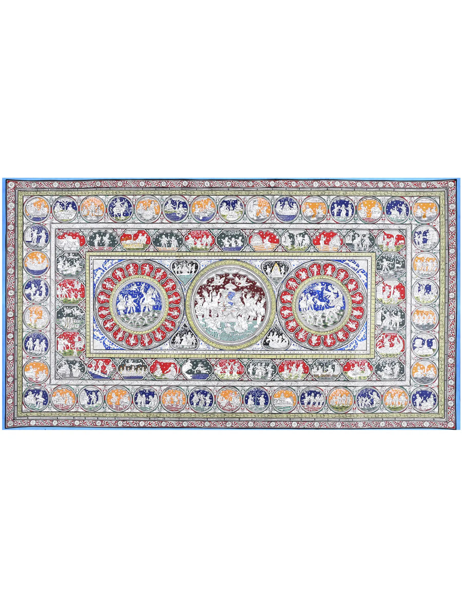 Shri Rama Darbar with Episodes of Ramayana Pattachitra Painting on Canvas