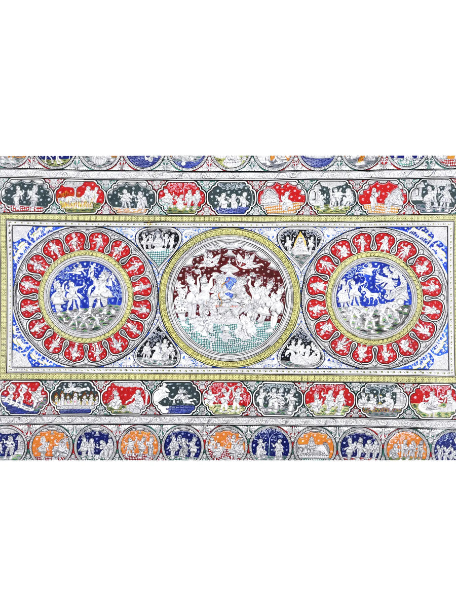 Shri Rama Darbar with Episodes of Ramayana Pattachitra Painting on Canvas
