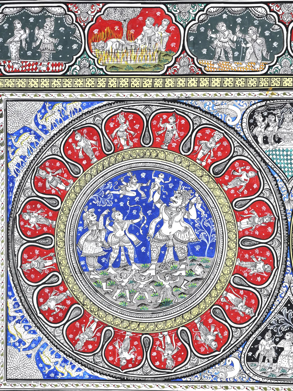 Shri Rama Darbar with Episodes of Ramayana | Superfine Pattachitra Painting from Odisha
