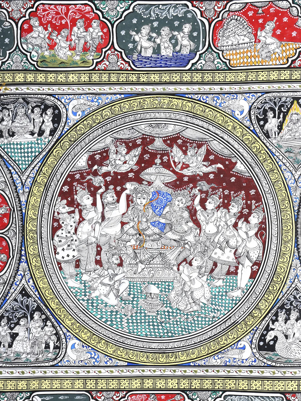 Shri Rama Darbar with Episodes of Ramayana | Superfine Pattachitra Painting from Odisha