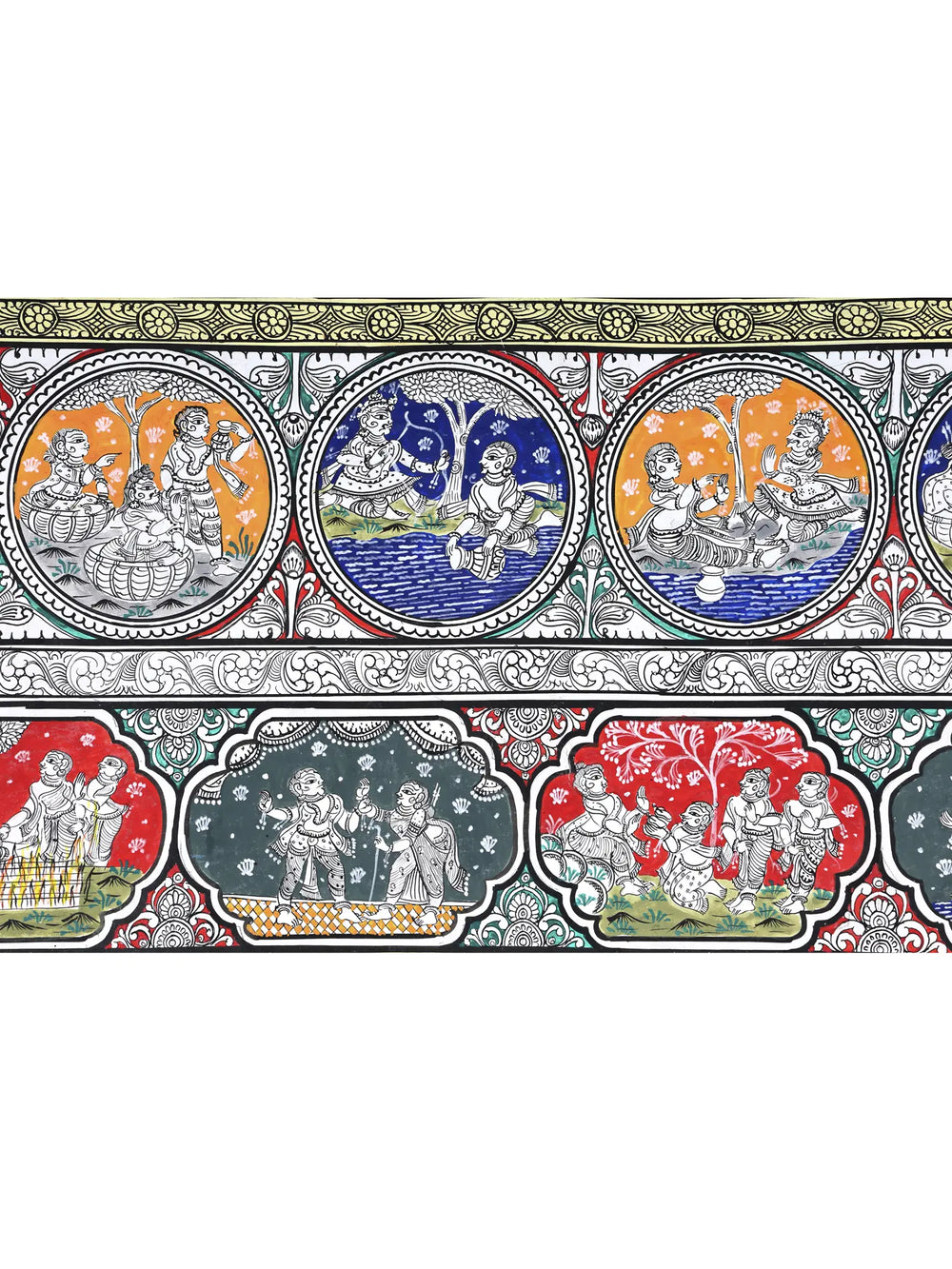 Shri Rama Darbar with Episodes of Ramayana | Superfine Pattachitra Painting from Odisha