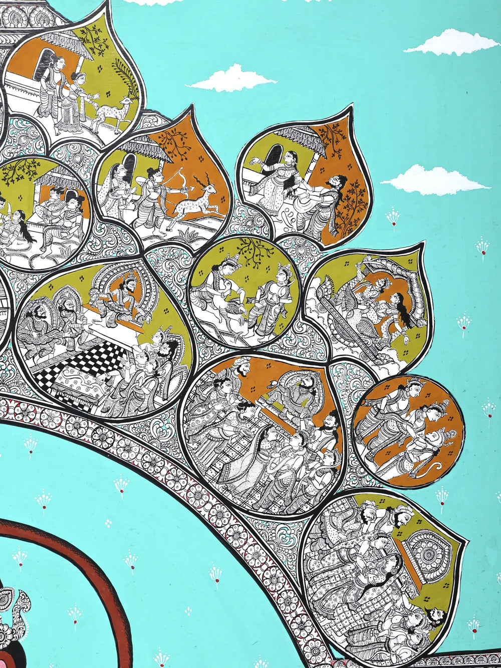 Standing Lord Hanuman with Episodes of Ramayana | Superfine Pattachitra Painting from Odisha