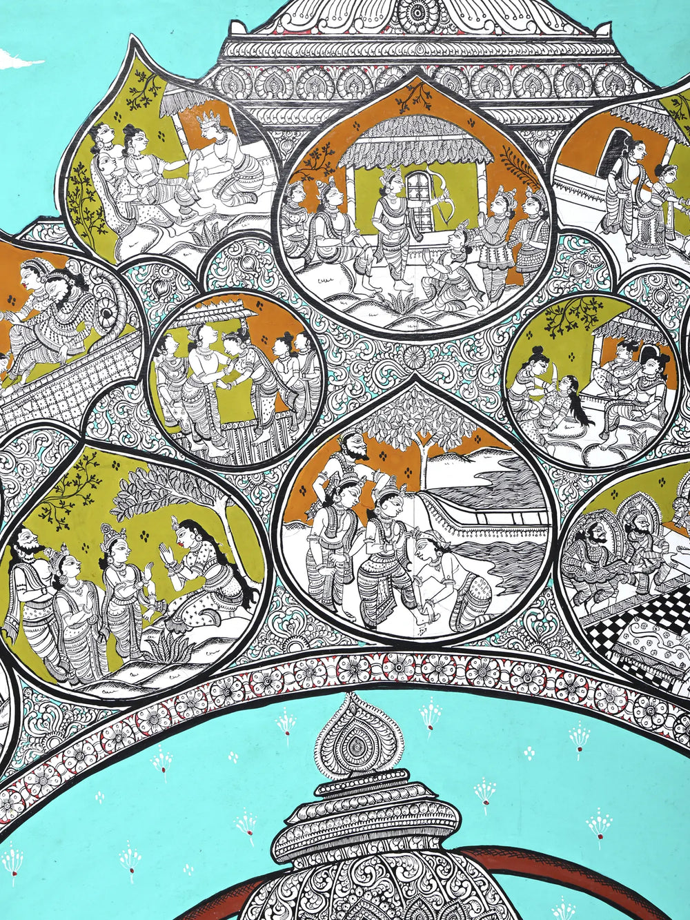 Standing Lord Hanuman with Episodes of Ramayana | Superfine Pattachitra Painting from Odisha