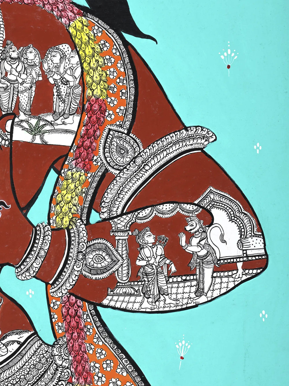 Standing Lord Hanuman with Episodes of Ramayana | Superfine Pattachitra Painting from Odisha