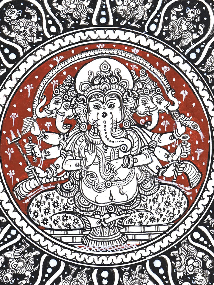 Episodes of Lord Ganesha's Life Story Pattachitra Painting on Canvas · view 4