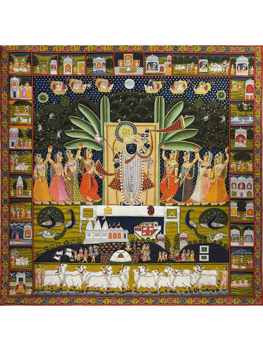 Lord Shrinathji with Gopis Pichwai Painting on Cloth