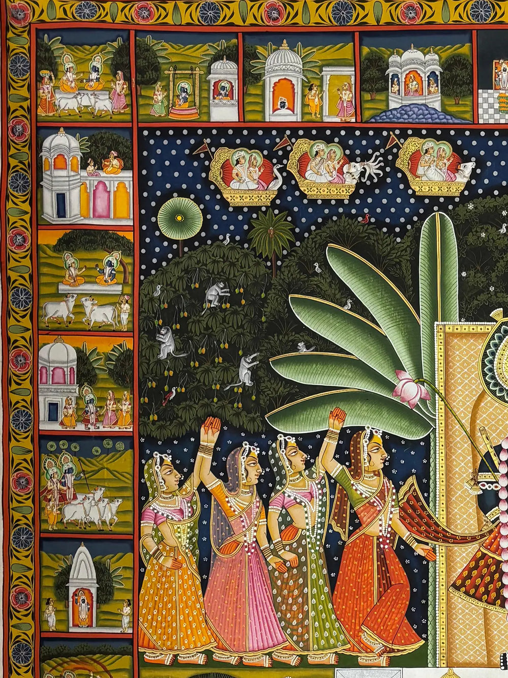 Lord Shrinathji With Gopis Pichwai Painting | Natural Color On Cloth | By Dheeraj Munot