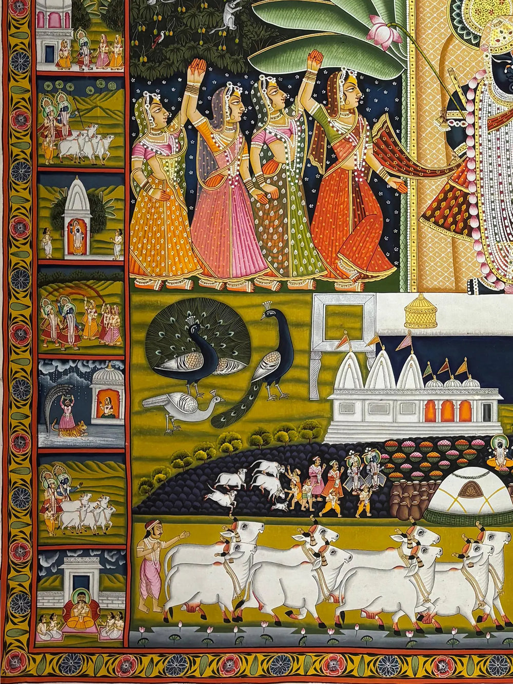 Lord Shrinathji With Gopis Pichwai Painting | Natural Color On Cloth | By Dheeraj Munot