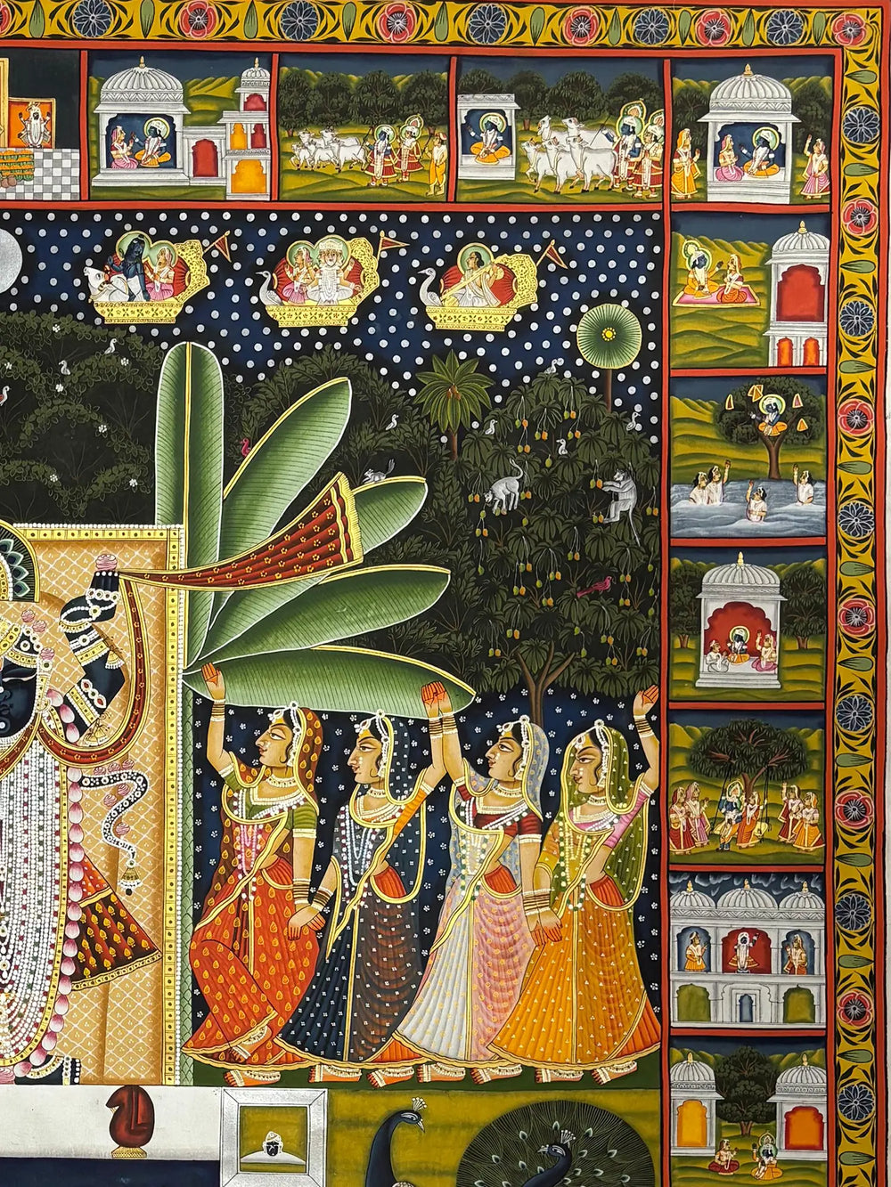 Lord Shrinathji With Gopis Pichwai Painting | Natural Color On Cloth | By Dheeraj Munot