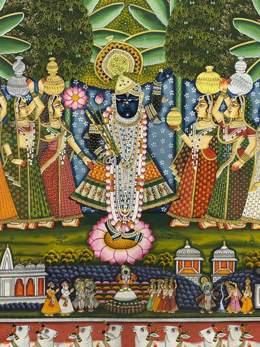 Gopika with Shrinathji Pichwai Painting on Cloth