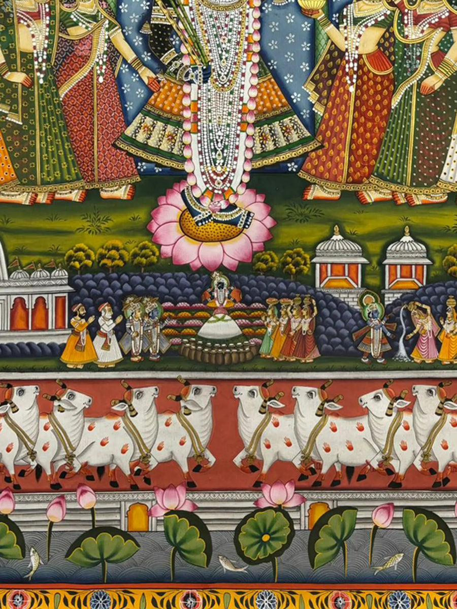 Gopika with Shrinathji Pichwai Painting on Cloth
