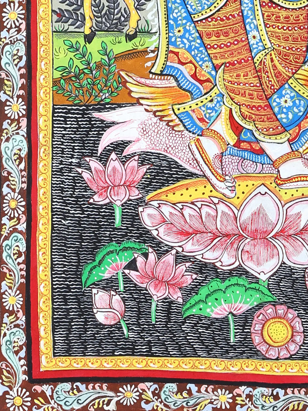 Goddess Saraswati Standing on Lotus and Playing Veena | Pattachitra Painting From Odisha