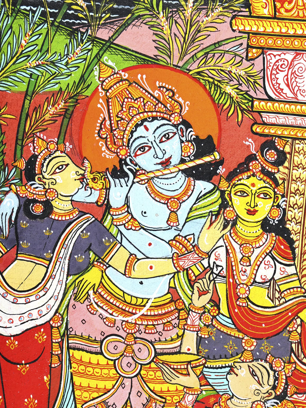 Lord Krishna with Gopikas - Celebration View of Vrindavan | Pattachitra Painting From Odisha