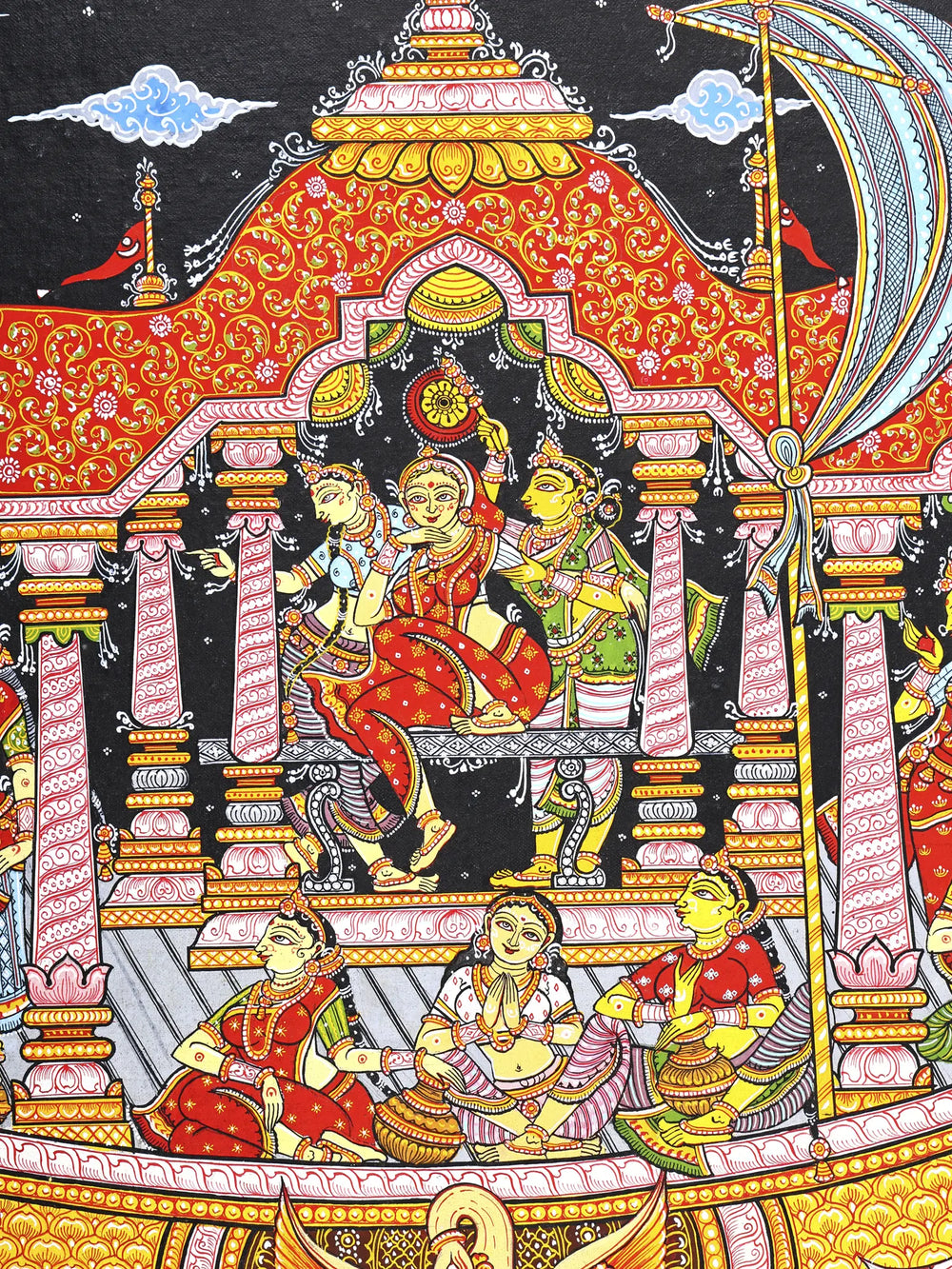Nauka Vihar - Radha Krishna on Boat with Gopikas | Pattachitra Painting From Odisha