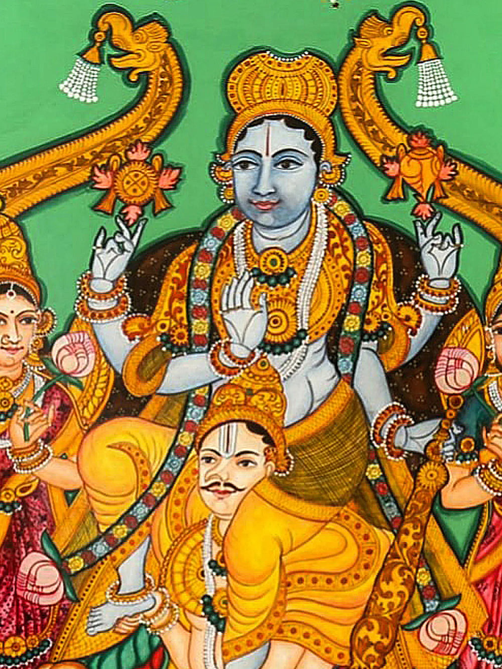 Melkote Cheluvanarayana Swamy (Lord Vishnu on Garuda with Rukmini and Satyabhama) | Mysore Traditional Painting | With Frame