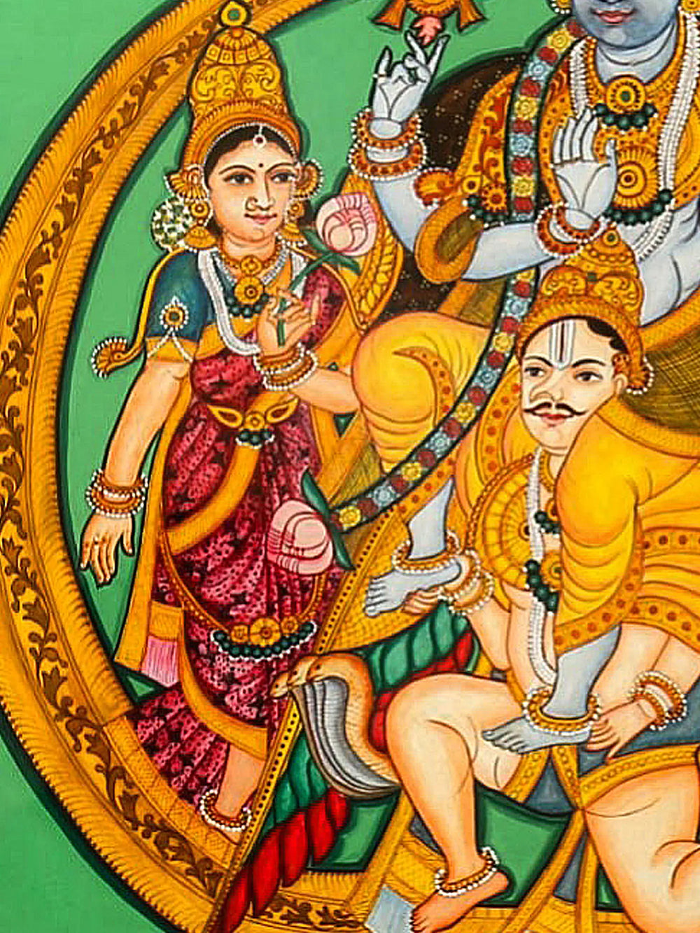 Melkote Cheluvanarayana Swamy (Lord Vishnu on Garuda with Rukmini and Satyabhama) | Mysore Traditional Painting | With Frame