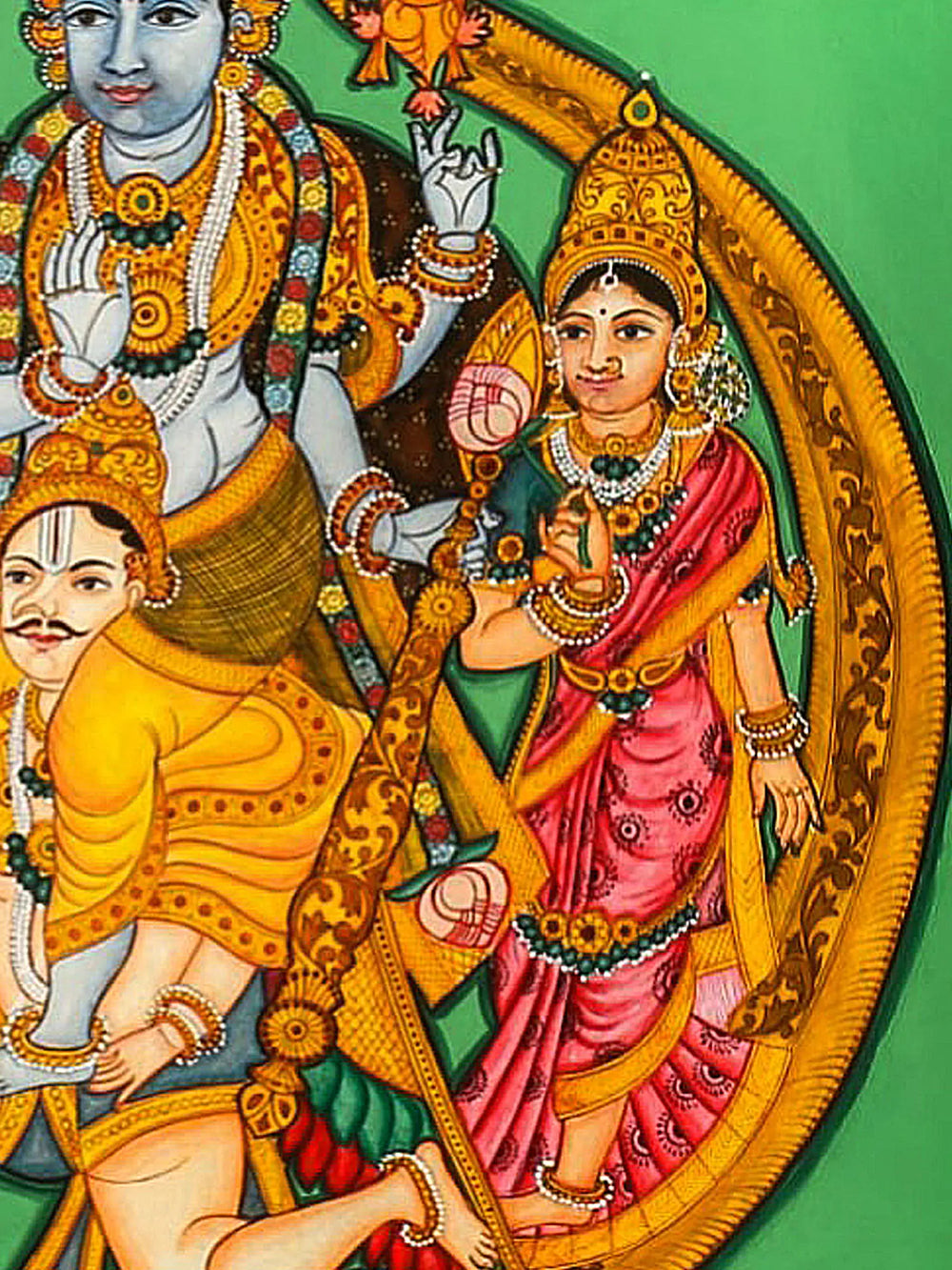 Melkote Cheluvanarayana Swamy (Lord Vishnu on Garuda with Rukmini and Satyabhama) | Mysore Traditional Painting | With Frame