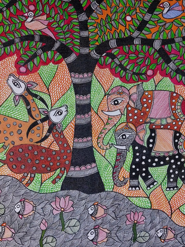 Symphony of the Forest Madhubani Painting on Canvas · view 2