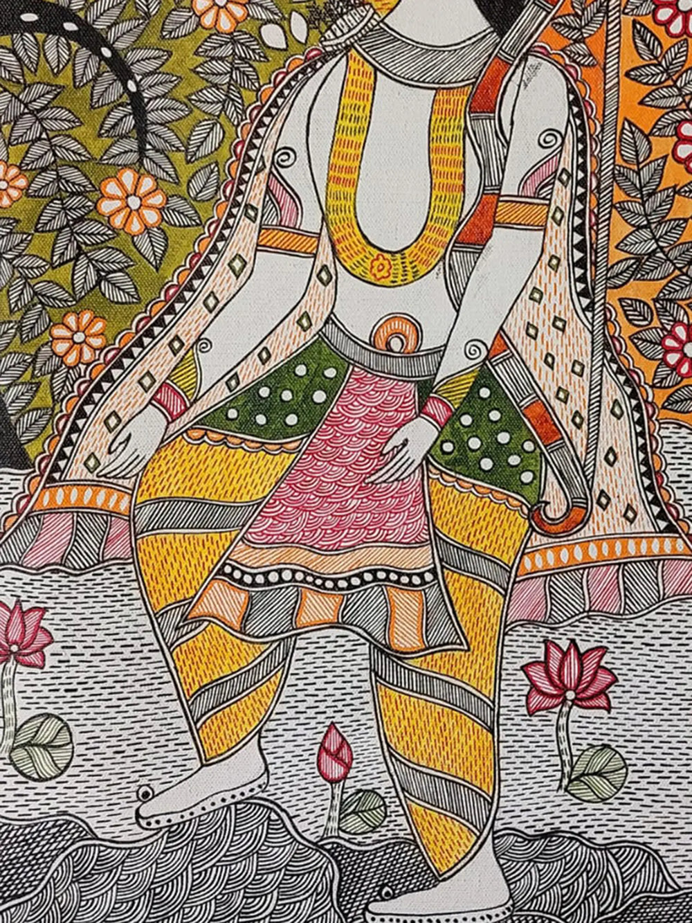Madhubani Painting Of Lord Rama In Nature | Acrylic On Canvas | By Lalita Ray